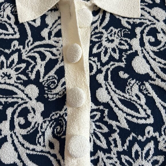 Ramy Brook Womens Sz M Erin Boucle Knit Navy and Cream Polo Mini Dress - Picture 4 of 14